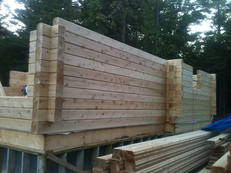 6x8 tongue and groove cabin 
under construction, goes up quickly
