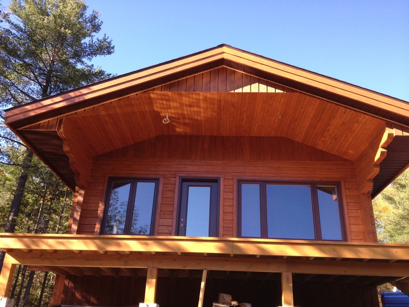 Front view of cabin
Over hang and deck all done in eastern white cedar